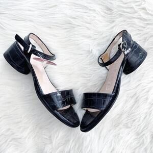 Wonders Black Croc Embossed Leather Sandal